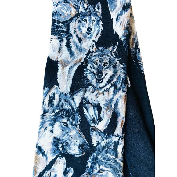 1995 WWF Grey Wolves Necktie World Wildlife Fund Silk Tie Vtg 90s Wolf Pack Art - Picture 3 of 7